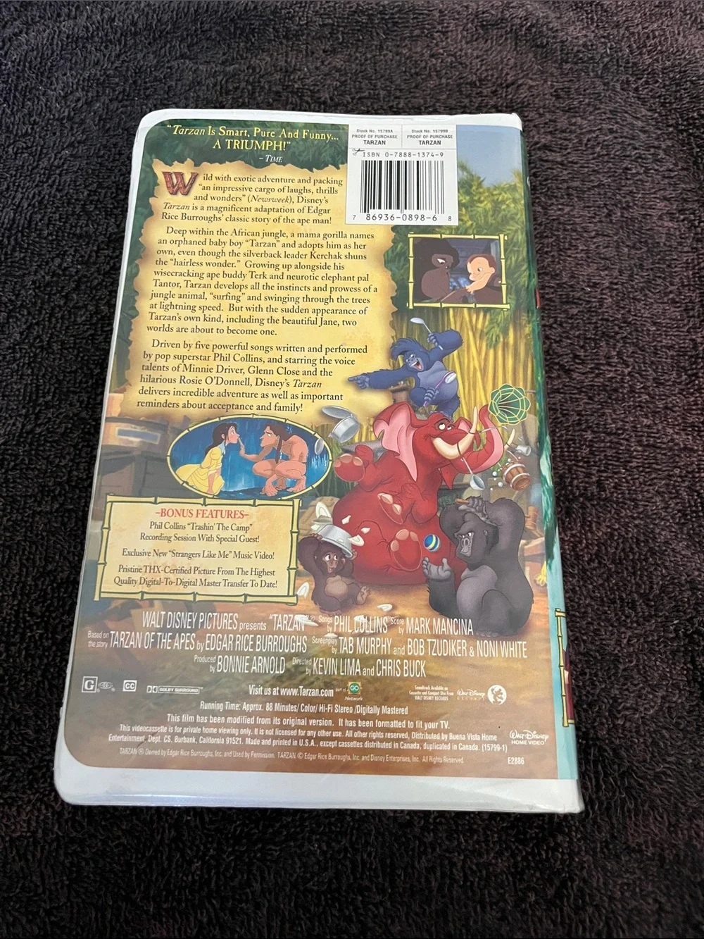 Vintage 2000s Disney Tarzan VHS Tape - Black & Clear Reels